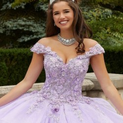 Off the Shoulder Lavender Quinceanera Dresses Sweet 16 Gowns 3D Flower Applique Beads Tull Vestidos 15 De Quinceanera