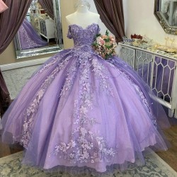 Off the Shoulder Lavender Sequins Quinceanera Dresses Ball Gown Appliques Lace Beaded Mexican Sweet 16 Dresses 15 Anos