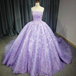 Off the Shoulder Lavender Shiny Princess Quinceanera Dresses Ball Gown Sweet 16 Dress Lace Beads Crystal Party Gown Vestidos 15