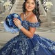 Off the Shoulder Navy Blue Quinceanera Dresses Appliques Lace Tull Lace-Up Corset Prom Sweet 16 Vestido De 15 Anos