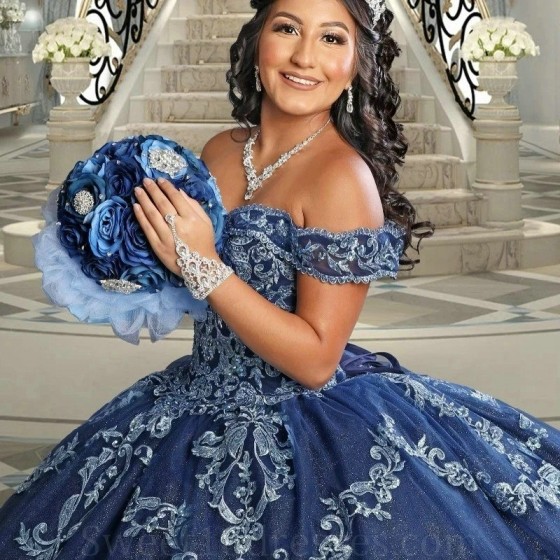 Off the Shoulder Navy Blue Quinceanera Dresses Appliques Lace Tull Lace-Up Corset Prom Sweet 16 Vestido De 15 Anos