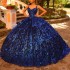 Off the Shoulder Navy Blue Shiny Princess Quinceanera Dresses Ball Gown Sweet 16 Dress Beads Appliques Lace Beads Vestidos De 15