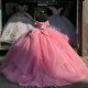 Off the Shoulder Pink Shiny Quinceanera Dresses Mexican Ball Gown Beads Crystal Princess Long Sweet 16 Prom Dress