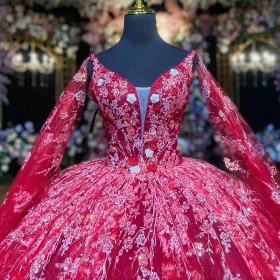 Off the Shoulder Red Princess Quinceanera Dresses Ball Gown 2024 Sweet 16 Dress Beads Appliques Lace Tull 15th Party Gown