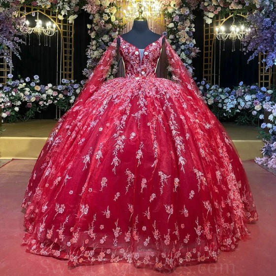 Off the Shoulder Red Princess Quinceanera Dresses Ball Gown 2024 Sweet 16 Dress Beads Appliques Lace Tull 15th Party Gown