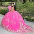 Off the Shoulder Rose Red Quinceanera Dresses Beaded Gold Appliques Lace Ball Gown Princess Sweet 16 Year Girl vestidos de 15