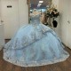 Off the Shoulder Sky Blue Quinceanera Dress Princess Prom Gown Tulle Appliques Lace Beads Sweet16 Dress Vestidos De 15 Anos