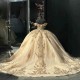 Off the shoulder Champagne Shiny Quinceanera Dresses Appliques Sequined Lace Sweet 15 Birthday Party Dress vestidos de quinceane