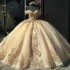 Off the shoulder Champagne Shiny Quinceanera Dresses Appliques Sequined Lace Sweet 15 Birthday Party Dress vestidos de quinceane