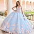 Princess Sky Blue Quinceanera Dresses Ball Gown Sweet 16 Dress Beads Appliques Lace Flower With Cape Birthday 15th Party Gown