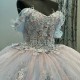 Princess Sky Blue Quinceanera Dresses Ball Gowns Applique Lace Long Train Lace Up Vestidos De 15 Anos Birthday Party Gowns