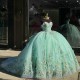 Romantic Mint Green Siny Sweetheart Quinceanera Dress For 15 Party Princess Appliques Flowers Birthday Party Dress