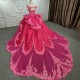 Rose Red Shiny Quinceanera Dress Ball Gown Off The Shoulder Sequin Lace Applique Tull Corset Sweet 16 Vestidos De 15 Anos