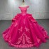 Rose Red Shiny Quinceanera Dress Ball Gown Off The Shoulder Sequin Lace Applique Tull Corset Sweet 16 Vestidos De 15 Anos