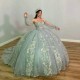 Sage Green Sweetheart Off The Shoulder Quinceanera Dresses Princess Prom Gown Tulle Lace Up Appliques Sweet 15 16 Dress