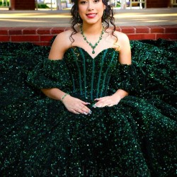 Sequin Emerald Green Quinceanera Dresses Ball Gown Birthday Party Dress Lace Up Graduation Gown Off The Shoulder vestidos 15 de