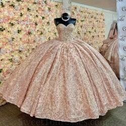 Sequin Rose Gold Quinceanera Dress Prom Dress Sweet 16 Dress Bow Graduation Applique Beads Party Princess Vestidos De 15 Anos