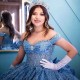 Sequined Sky Blue Glitter Crystal Ball Gown Quinceanera Dresses Off The Shoulder Lace Beading Corset Vestidos De 15 Anos