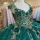 Sequins Emerald Green Ball Gown Quinceanera Dress Tulle Gold Appliques Flowers Sleeveless Sweet 15 16 Birthday Party Formal vest