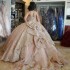 Sequins Pink Ball Gown Quinceanera Dress Tulle Gold Appliques Flowers Bow Beads Off Shoulder Sweet 15 16 Birthday Party Formal