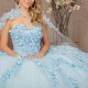 Sequins Sky Blue Luxury Ball Gown Quinceanera Dresses With Cape Beads Lace Appliques Flower Vestidos De 15 Anos