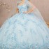 Sequins Sky Blue Luxury Ball Gown Quinceanera Dresses With Cape Beads Lace Appliques Flower Vestidos De 15 Anos