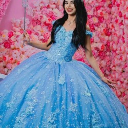 Sequins Sky Blue Shiny Quinceanera Dress Lace Applique Beading Off the Shoulder Mexican Sweet 16 Vestidos De XV 15 Anos