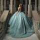 Shiny Blue Quinceanera Dress Sweet 16 Girl Sequined Beaded Applique Lace Tull Graduatin Party Prom Dress vestidos de 15