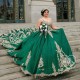 Shiny Emerald Green Ball Gown Quinceanera Dresses Gold Applique Beads With Cape Sweet 16 Dress Pageant Gowns Vestidos De 15 Anos