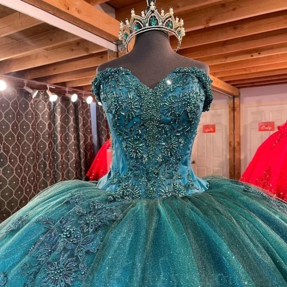 Shiny Emerald Green Quinceanera Dresses Ball Gown Birthday Party Dress Lace Up Graduation Gown Sweetheart Swet vestidos 15 de