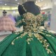 Shiny Emerald Green Quinceanera Dresses For 16 Girl Spaghetti Strap Gold Appliques Beading Princess Ball Gowns