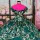 Shiny Green Princess Quinceanera Dresses Princess Gold applique 3D Flowers Ball Gown Birthday Gown Tulle Sweet 16 Dresses vestid