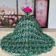 Shiny Green Princess Quinceanera Dresses Princess Gold applique 3D Flowers Ball Gown Birthday Gown Tulle Sweet 16 Dresses vestid