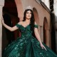 Shiny Green Quinceanera Dresses Ball Gown Formal Prom Applique Flower Graduation Gowns Sweet 15 16 Dress vestidos de xv anos