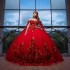 Shiny Red Ball Gown Quinceanera Dress Corset Lace Appliques Beading With Cape Sequins Sweet 16 Dress Vestidos De XV Anos 15 de