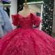 Shiny Rose Red Quinceanera Dresses 2024 Appliques Lace Beads Ball Gowns Tulle Princess Sweet 16 Dress Lace up vestidos de 15