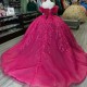 Shiny Rose Red Quinceanera Dresses 2024 Appliques Lace Beads Ball Gowns Tulle Princess Sweet 16 Dress Lace up vestidos de 15