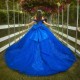 Shiny Tulle Blue Quinceanera Dress Applique Lace Beading Floral Off the Shoulder Ball Gown Sweet 16Party Princess Dress vestidos