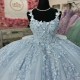 Sleeveless Sky Blue Shiny Elegant Quinceanera Dresses Beaded Appliques Bow Flower Ball Gown Vestidos De 15 Anos Sweet 16