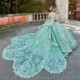 Spaghetti Strap Ball Gown Light Green Quinceanera Dresses Vestidos De 15 Anos Applique Lace Glitter Skirt Princess Party Gowns