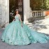 Spaghetti Strap Ball Gown Light Green Quinceanera Dresses Vestidos De 15 Anos Applique Lace Glitter Skirt Princess Party Gowns