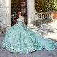 Spaghetti Strap Ball Gown Light Green Quinceanera Dresses Vestidos De 15 Anos Applique Lace Glitter Skirt Princess Party Gowns