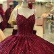 Spaghetti Strap Red Shiny Princess Sexy Ball Gown Quinceanera Dresses Sweet 16 Party Lace Applique Crystal Beads Birthday Gowns