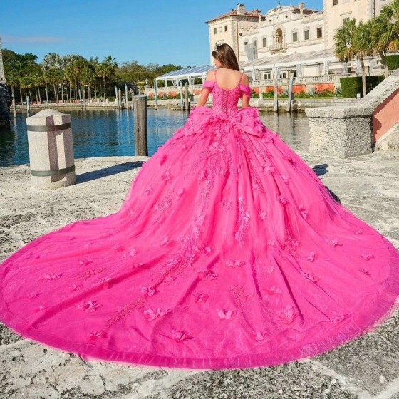 Spaghetti Strap Rose Red Quinceanera Dress Ball Gown Appliques Lace Flower Beads Tull Vestidos De 15 Anos Sweet 16 Dress