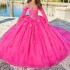 Spaghetti Strap Rose Red Quinceanera Dress Ball Gown Appliques Lace Flower Beads Tull Vestidos De 15 Anos Sweet 16 Dress