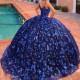 Spaghetti Straps Navy Blue Shiny Quinceanera Dresses Ball Gown Appliques Bow Beaded Mexican Sweet 16 Dresses 15 Anos