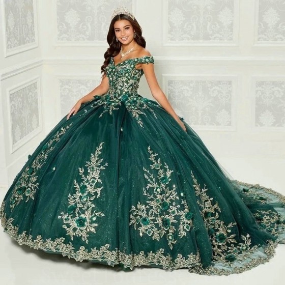 Sparkly Emerald Green Ball Gown Quinceanera Dresses With Cape Flowers Appliques Crystals Sweet 16 Dress Vestidos De 15 Anos