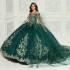 Sparkly Emerald Green Ball Gown Quinceanera Dresses With Cape Flowers Appliques Crystals Sweet 16 Dress Vestidos De 15 Anos