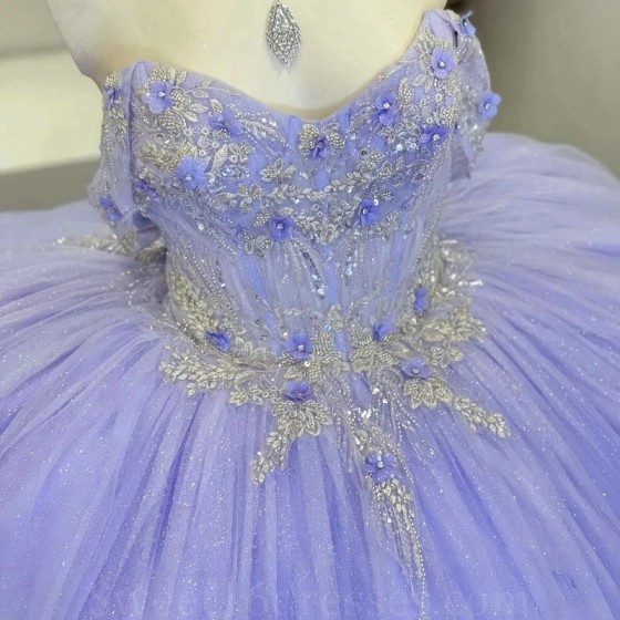 Sparkly Lavender Quinceanera Dress 2024 Ball Gown Appliques Lace Beading Sequins Puffy Skirt Sweet 16 Dress