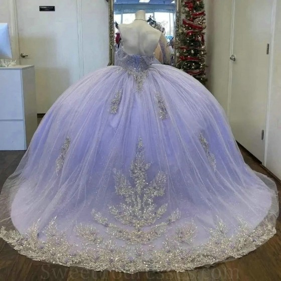 Sparkly Lavender Quinceanera Dress 2024 Ball Gown Off The Shoulder Appliques Lace Beading Sequins Sweet 16 Dress Vestidos 15 de